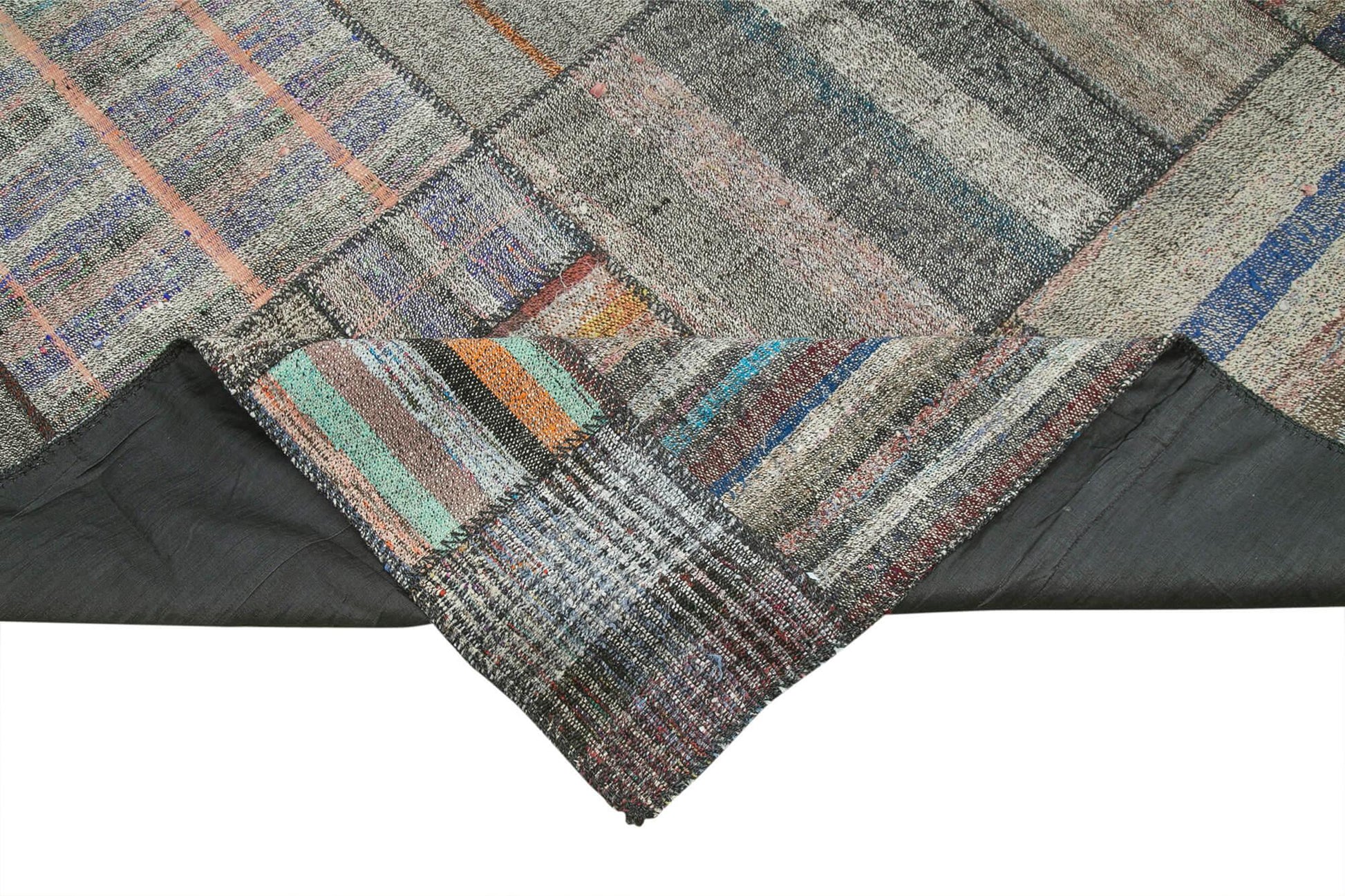 Kırk Yama Gri Patchwork Pamuk Yün El Dokuma Halısı 330x415 Agacan