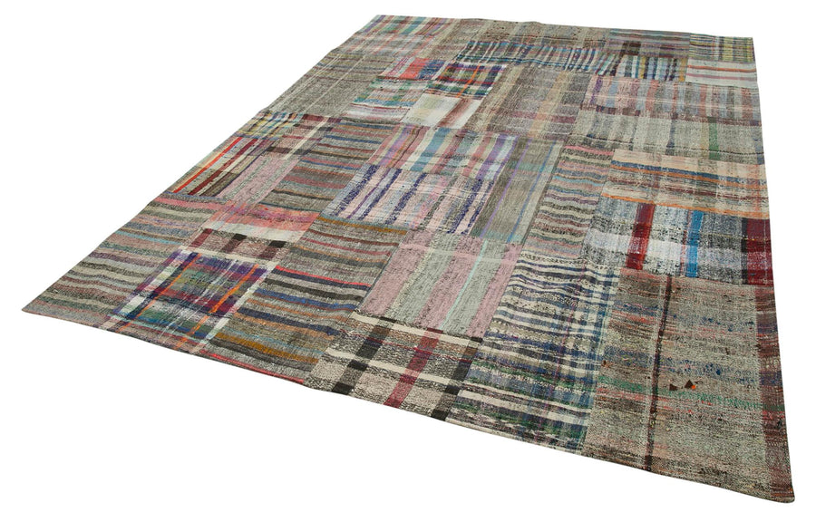 Kırk Yama Gri Patchwork Pamuk Yün El Dokuma Halısı 267x358 Agacan