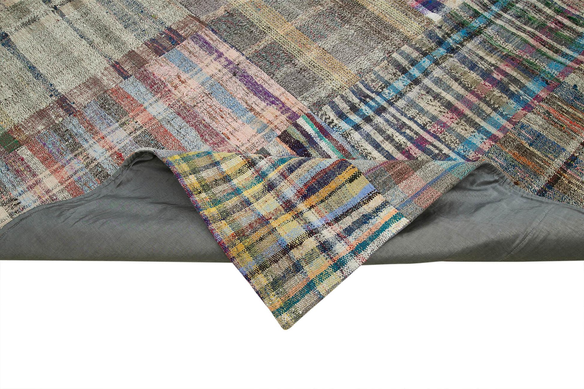 Kırk Yama Gri Patchwork Pamuk Yün El Dokuma Halısı 267x358 Agacan