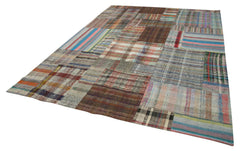 Kırk Yama Gri Patchwork Pamuk Yün El Dokuma Halısı 265x359 Agacan