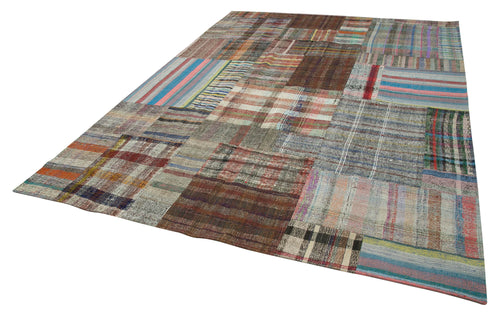 Kırk Yama Gri Patchwork Pamuk Yün El Dokuma Halısı 265x359 Agacan