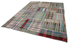 Kırk Yama Gri Patchwork Pamuk Yün El Dokuma Halısı 265x355 Agacan