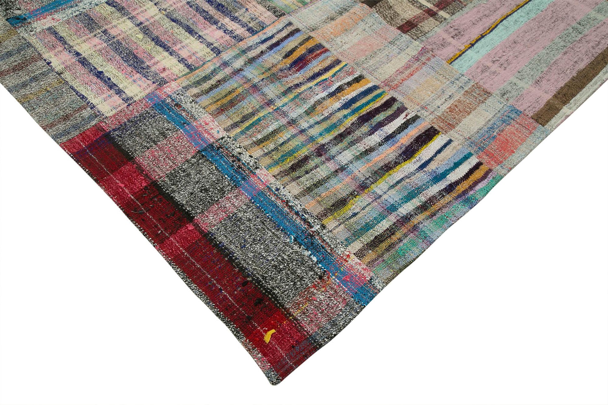 Kırk Yama Gri Patchwork Pamuk Yün El Dokuma Halısı 265x355 Agacan