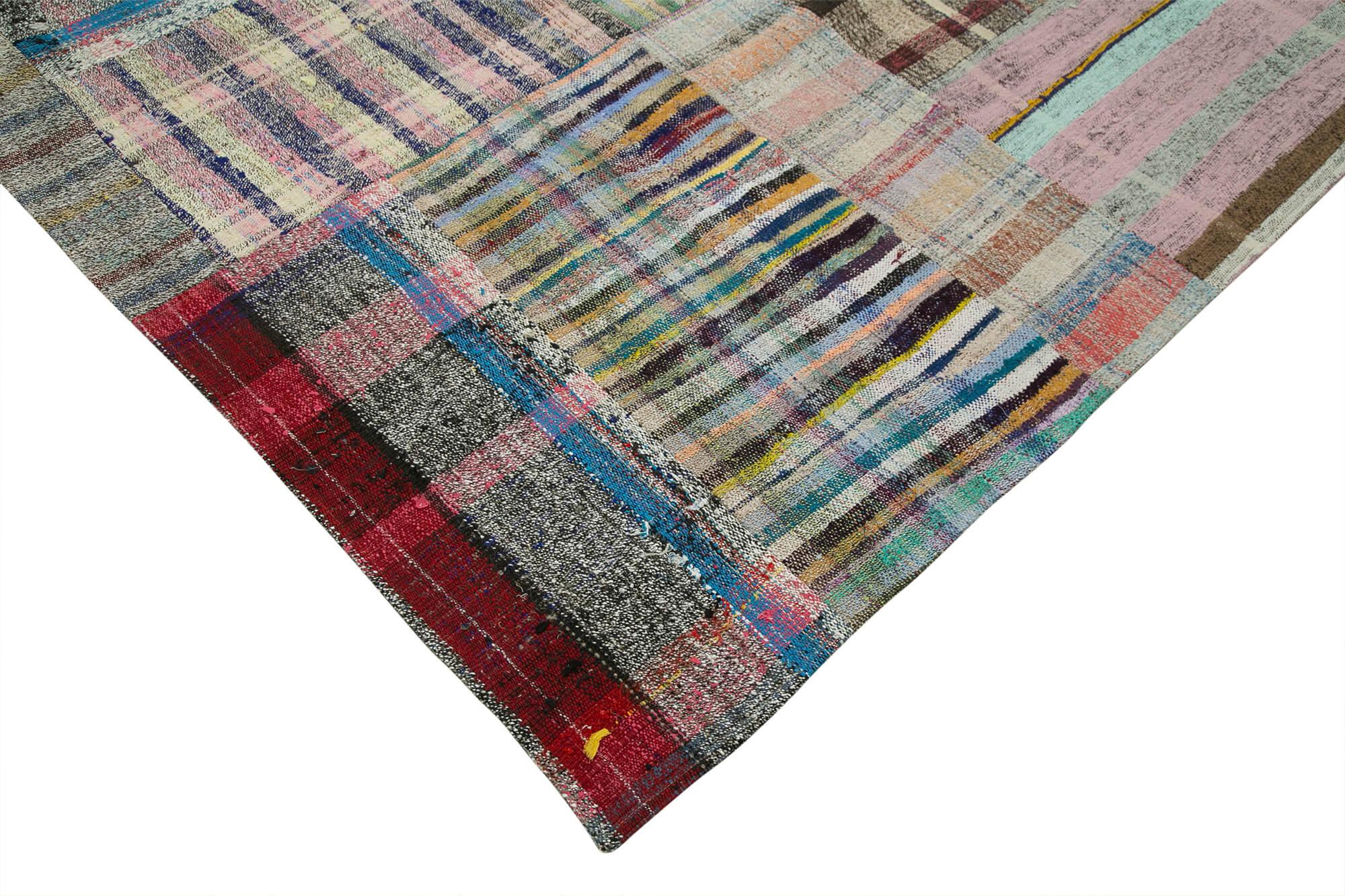 Kırk Yama Gri Patchwork Pamuk Yün El Dokuma Halısı 265x355 Agacan