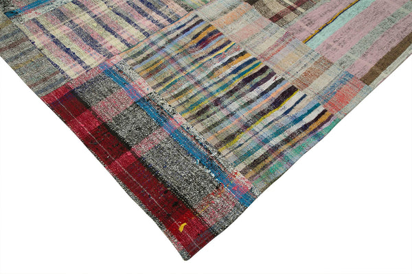 Kırk Yama Gri Patchwork Pamuk Yün El Dokuma Halısı 265x355 Agacan