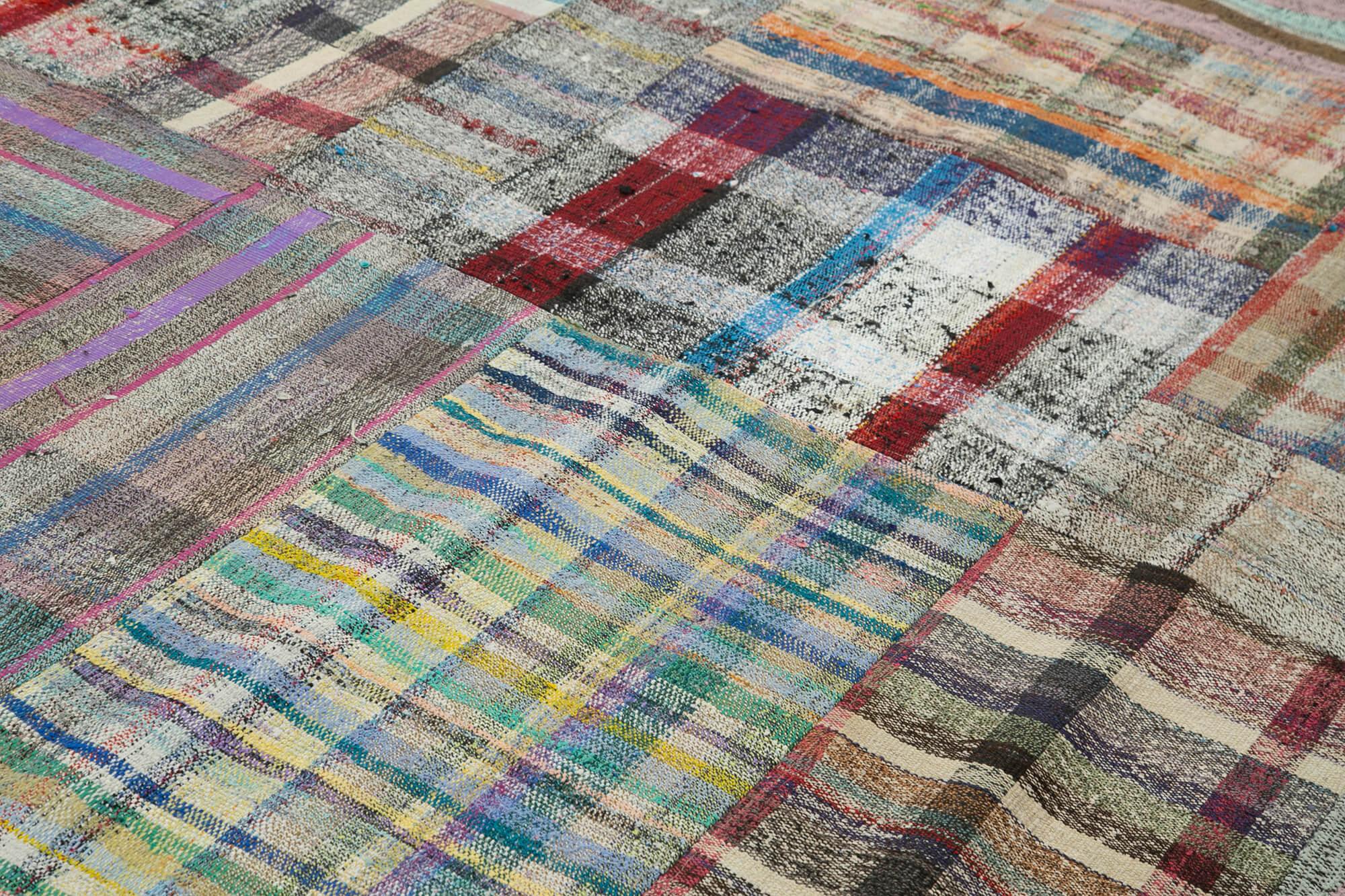 Kırk Yama Gri Patchwork Pamuk Yün El Dokuma Halısı 265x355 Agacan