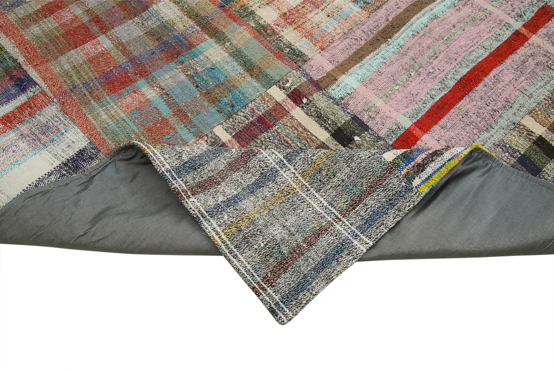Kırk Yama Gri Patchwork Pamuk Yün El Dokuma Halısı 265x355 Agacan