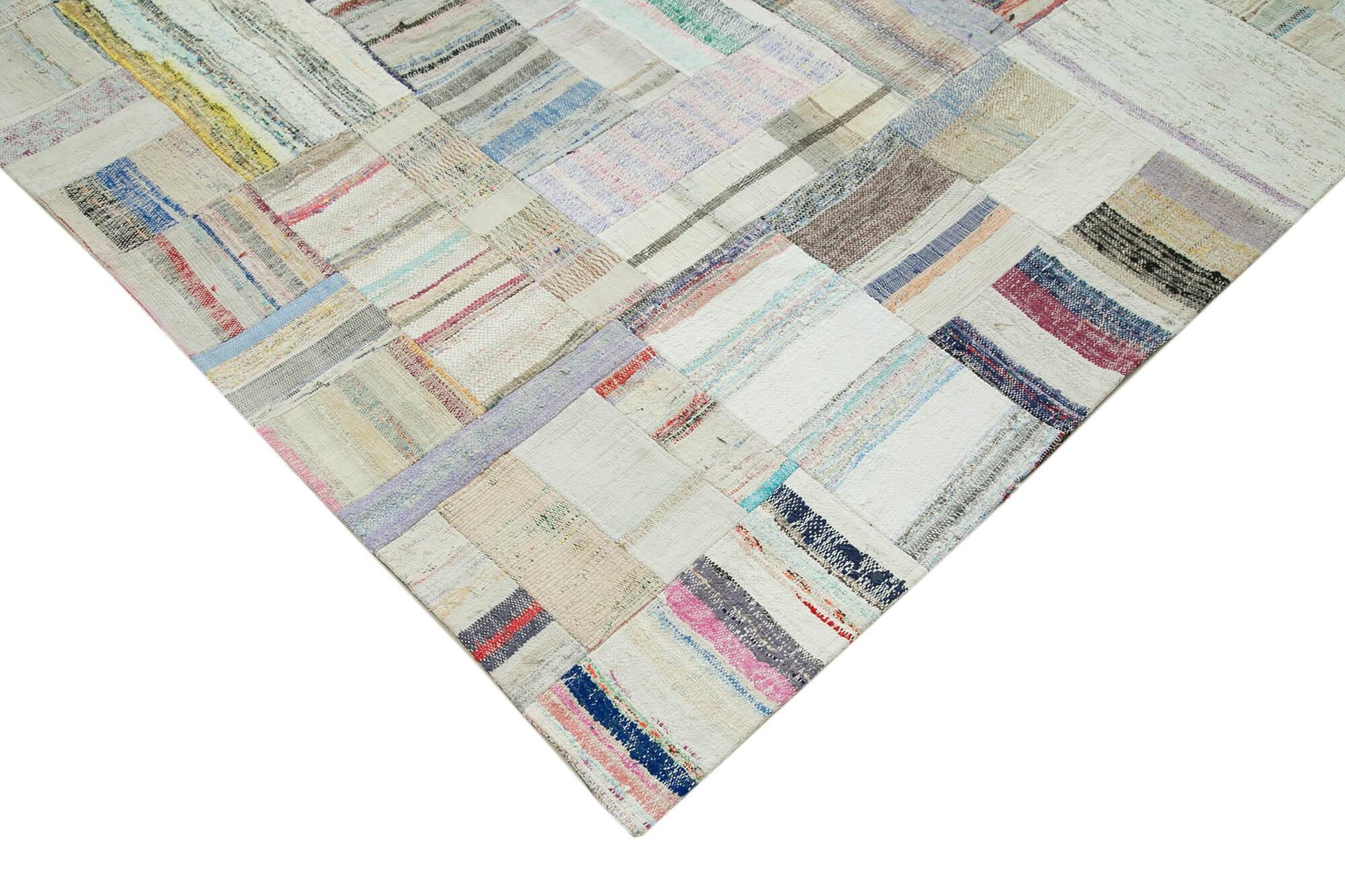 Kırk Yama Bej Patchwork Pamuk Yün El Dokuma Halısı 244x351 Agacan