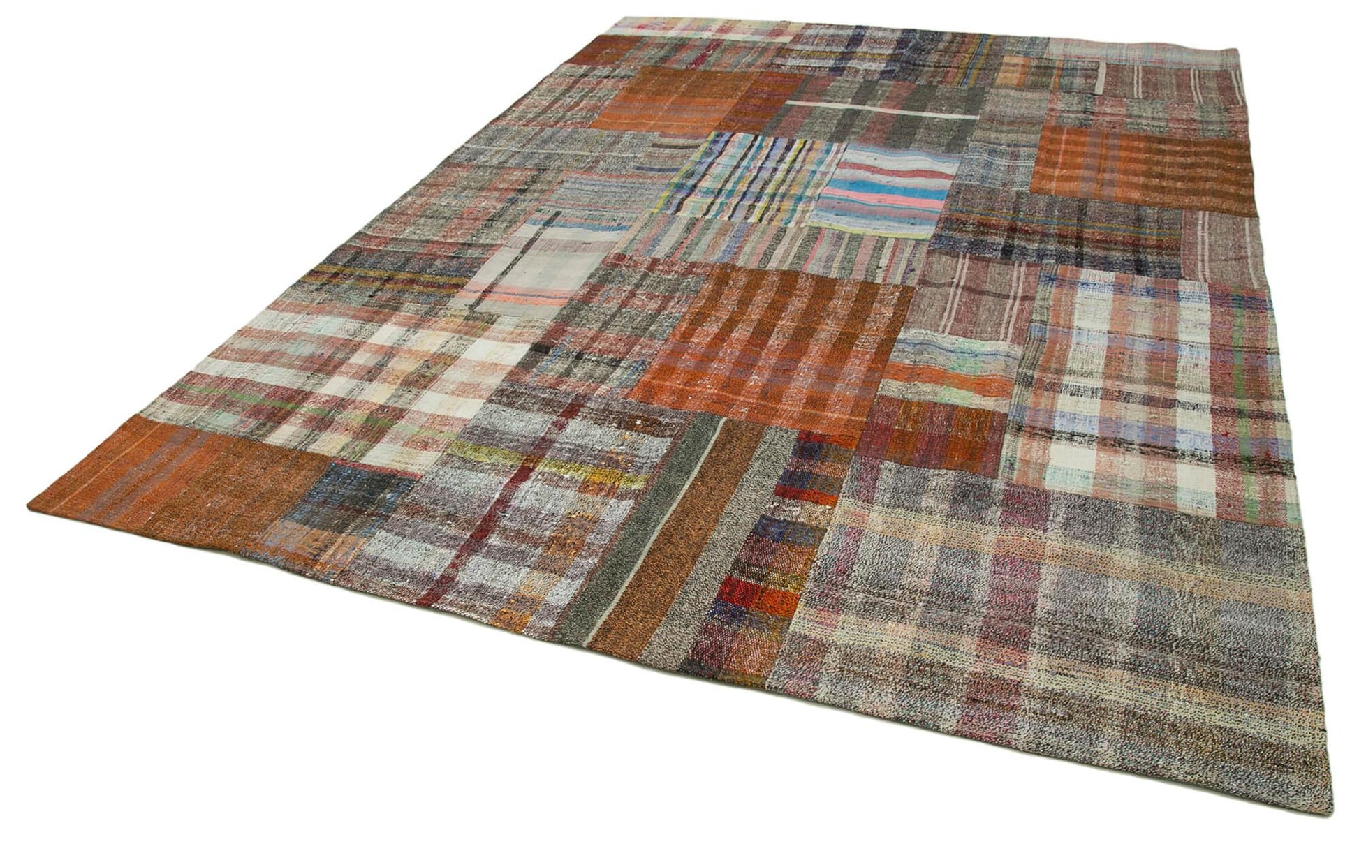 Kırk Yama Gri Patchwork Pamuk Yün El Dokuma Halısı 265x361 Agacan