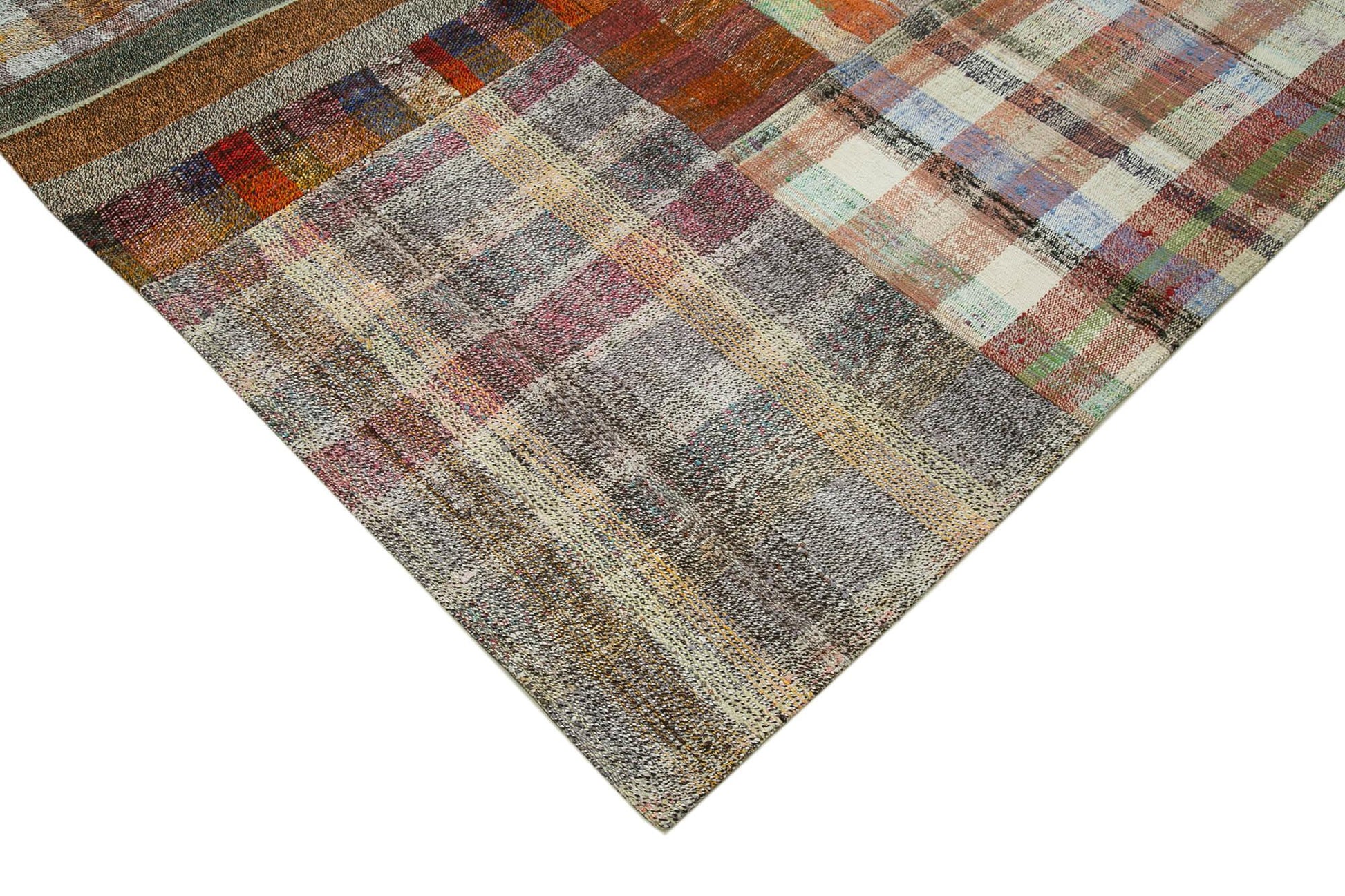 Kırk Yama Gri Patchwork Pamuk Yün El Dokuma Halısı 265x361 Agacan