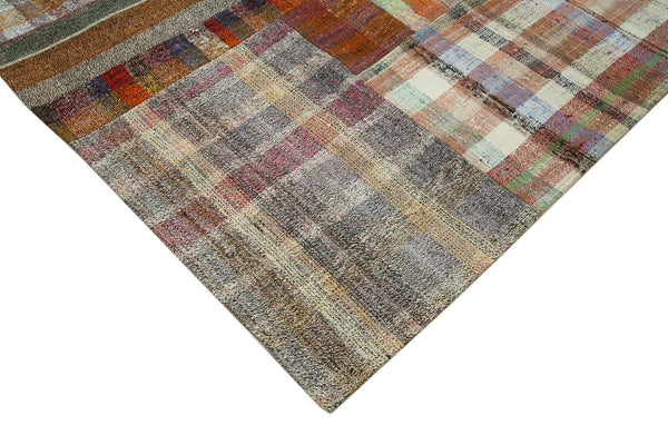 Kırk Yama Gri Patchwork Pamuk Yün El Dokuma Halısı 265x361 Agacan