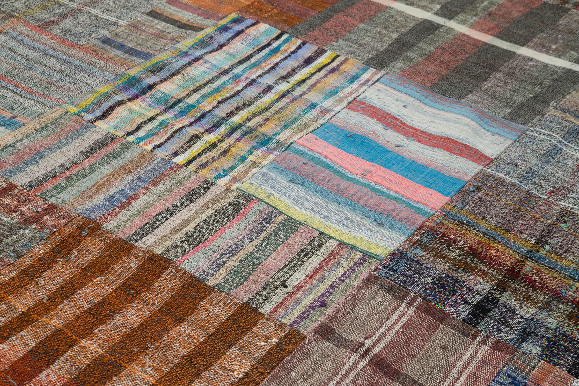 Kırk Yama Gri Patchwork Pamuk Yün El Dokuma Halısı 265x361 Agacan