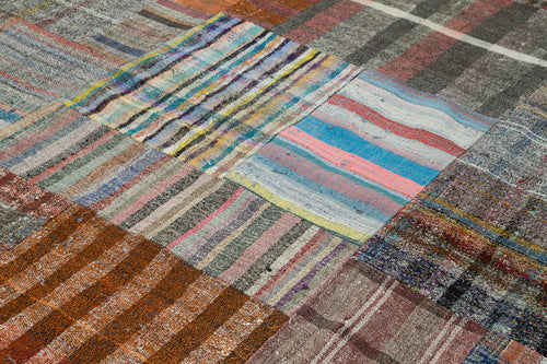 Kırk Yama Gri Patchwork Pamuk Yün El Dokuma Halısı 265x361 Agacan