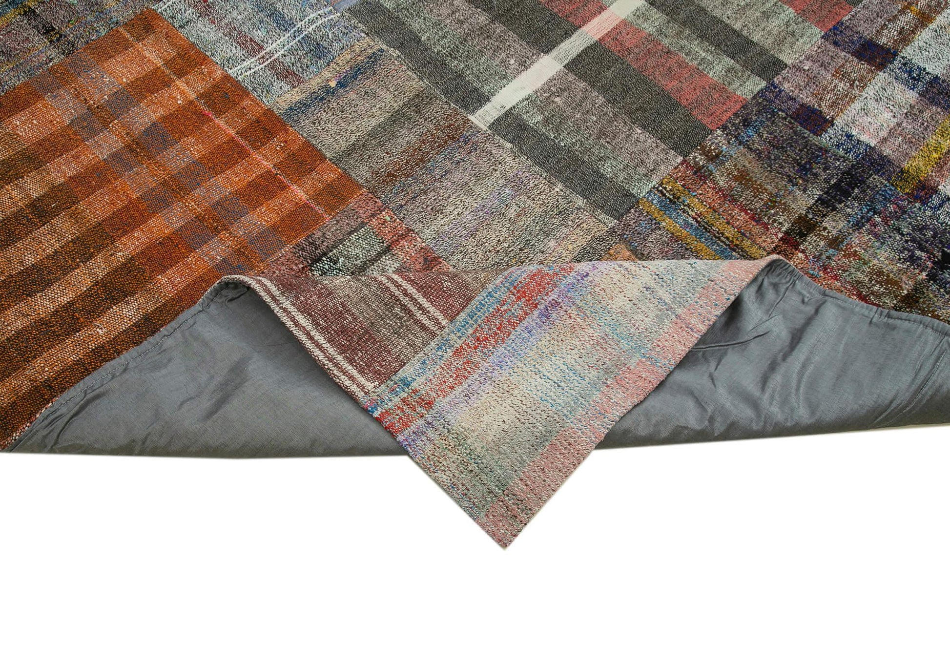 Kırk Yama Gri Patchwork Pamuk Yün El Dokuma Halısı 265x361 Agacan