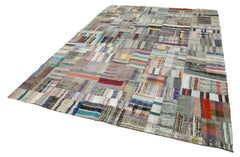 Kırk Yama Gri Patchwork Pamuk Yün El Dokuma Halısı 241x351 Agacan