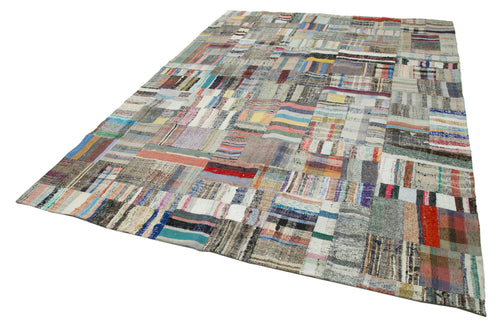 Kırk Yama Gri Patchwork Pamuk Yün El Dokuma Halısı 241x351 Agacan