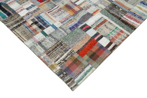 Kırk Yama Gri Patchwork Pamuk Yün El Dokuma Halısı 241x351 Agacan