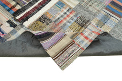 Kırk Yama Gri Patchwork Pamuk Yün El Dokuma Halısı 241x351 Agacan