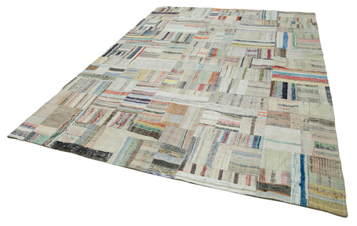 Kırk Yama Gri Patchwork Pamuk Yün El Dokuma Halısı 240x351 Agacan