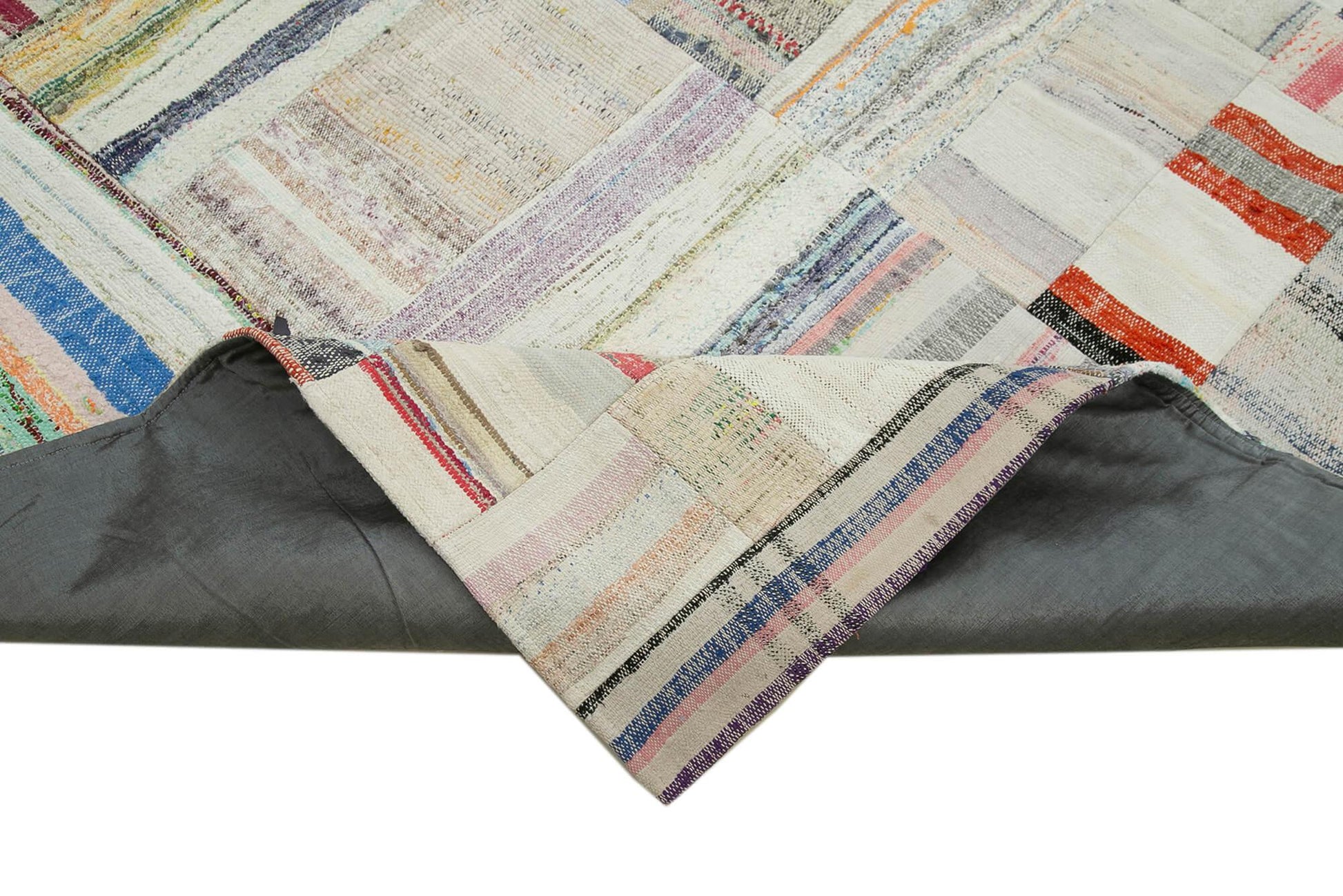 Kırk Yama Gri Patchwork Pamuk Yün El Dokuma Halısı 240x351 Agacan
