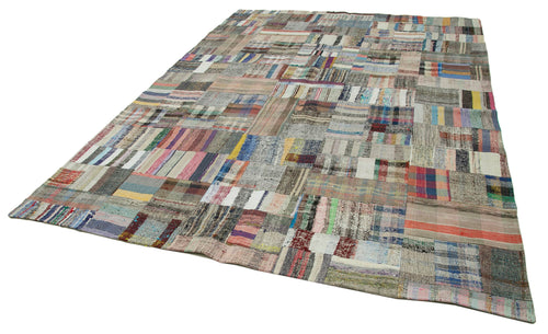Kırk Yama Gri Patchwork Pamuk Yün El Dokuma Halısı 242x350 Agacan