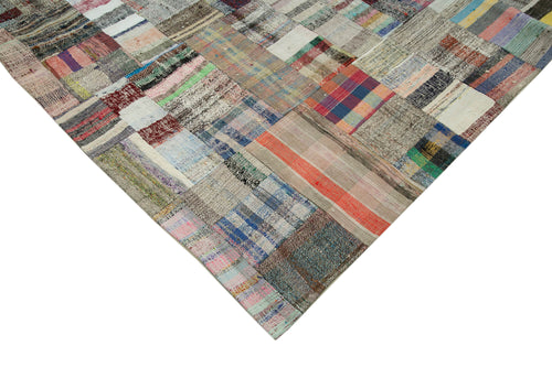 Kırk Yama Gri Patchwork Pamuk Yün El Dokuma Halısı 242x350 Agacan