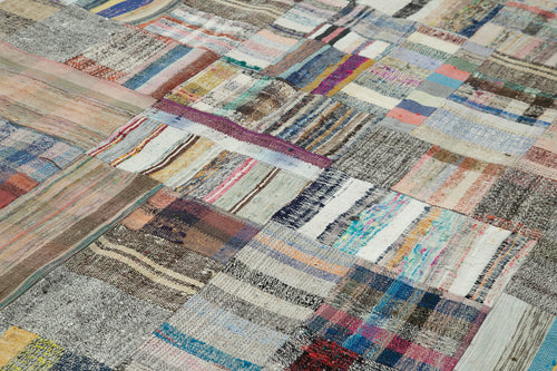 Kırk Yama Gri Patchwork Pamuk Yün El Dokuma Halısı 242x350 Agacan