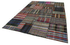 Kırk Yama Gri Patchwork Pamuk Yün El Dokuma Halısı 250x362 Agacan