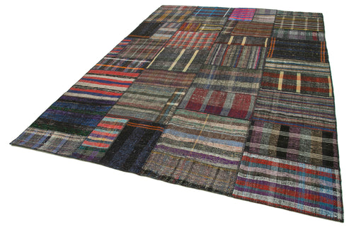 Kırk Yama Gri Patchwork Pamuk Yün El Dokuma Halısı 250x362 Agacan