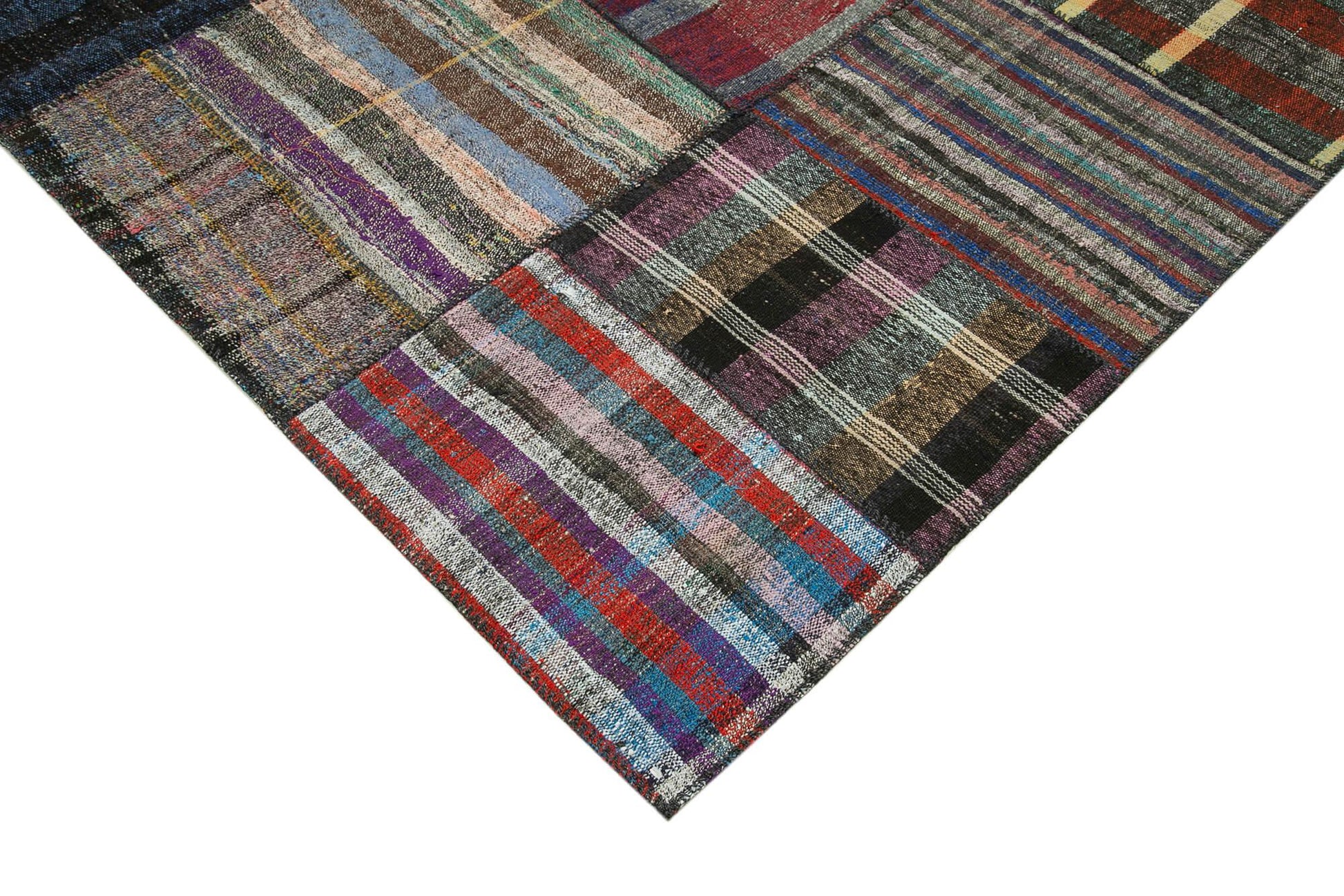 Kırk Yama Gri Patchwork Pamuk Yün El Dokuma Halısı 250x362 Agacan