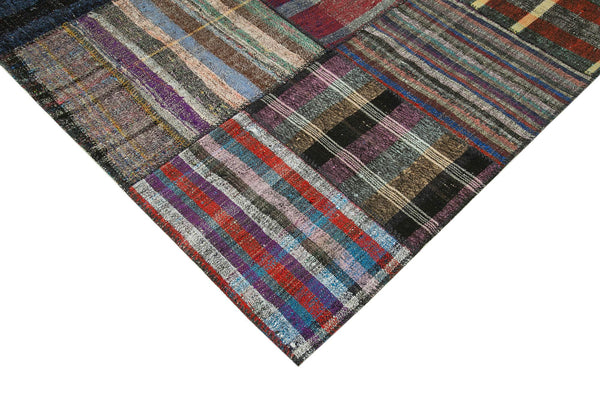 Kırk Yama Gri Patchwork Pamuk Yün El Dokuma Halısı 250x362 Agacan