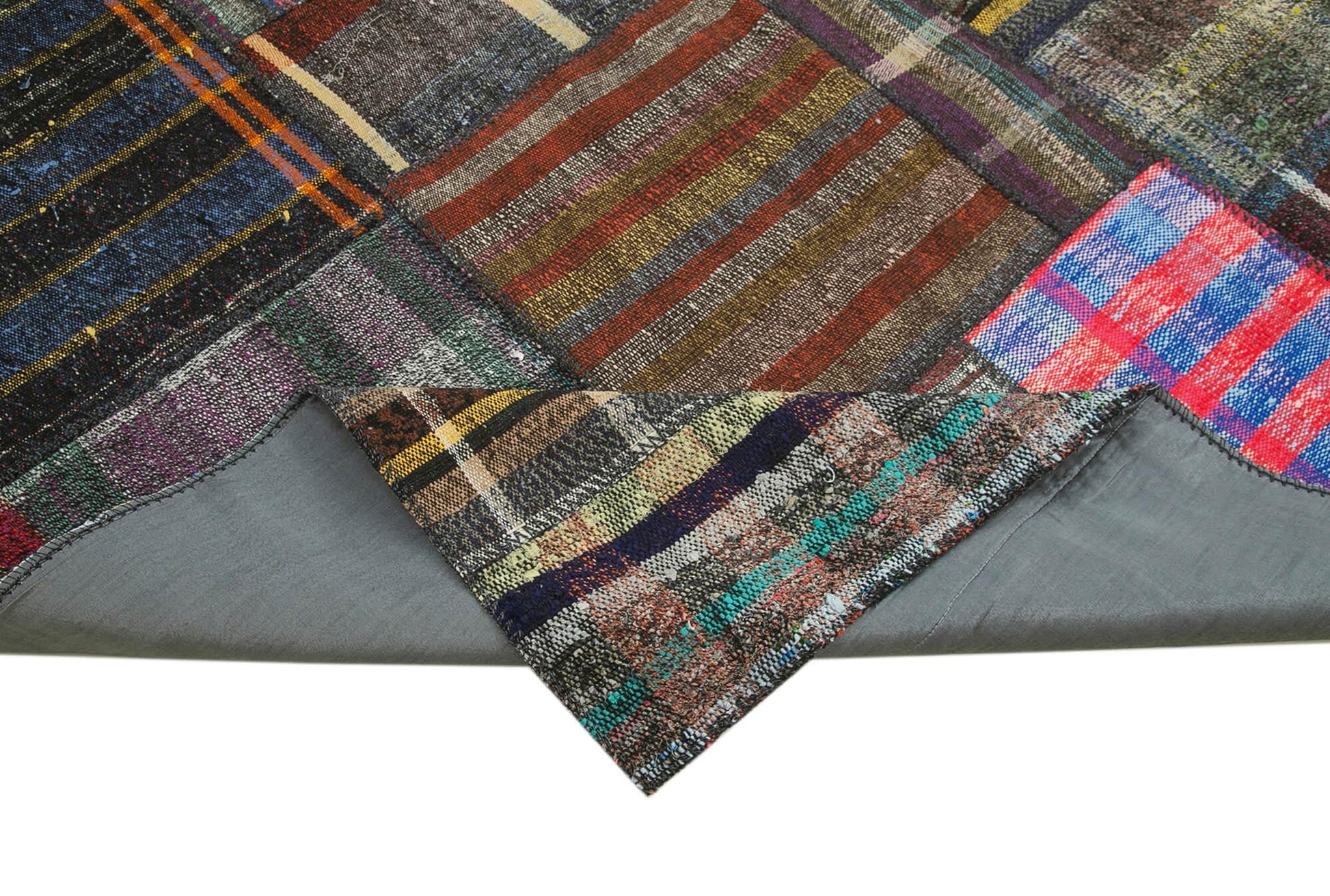 Kırk Yama Gri Patchwork Pamuk Yün El Dokuma Halısı 250x362 Agacan
