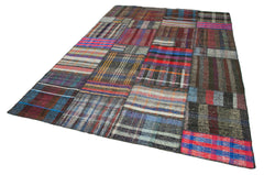 Kırk Yama Gri Patchwork Pamuk Yün El Dokuma Halısı 207x310 Agacan