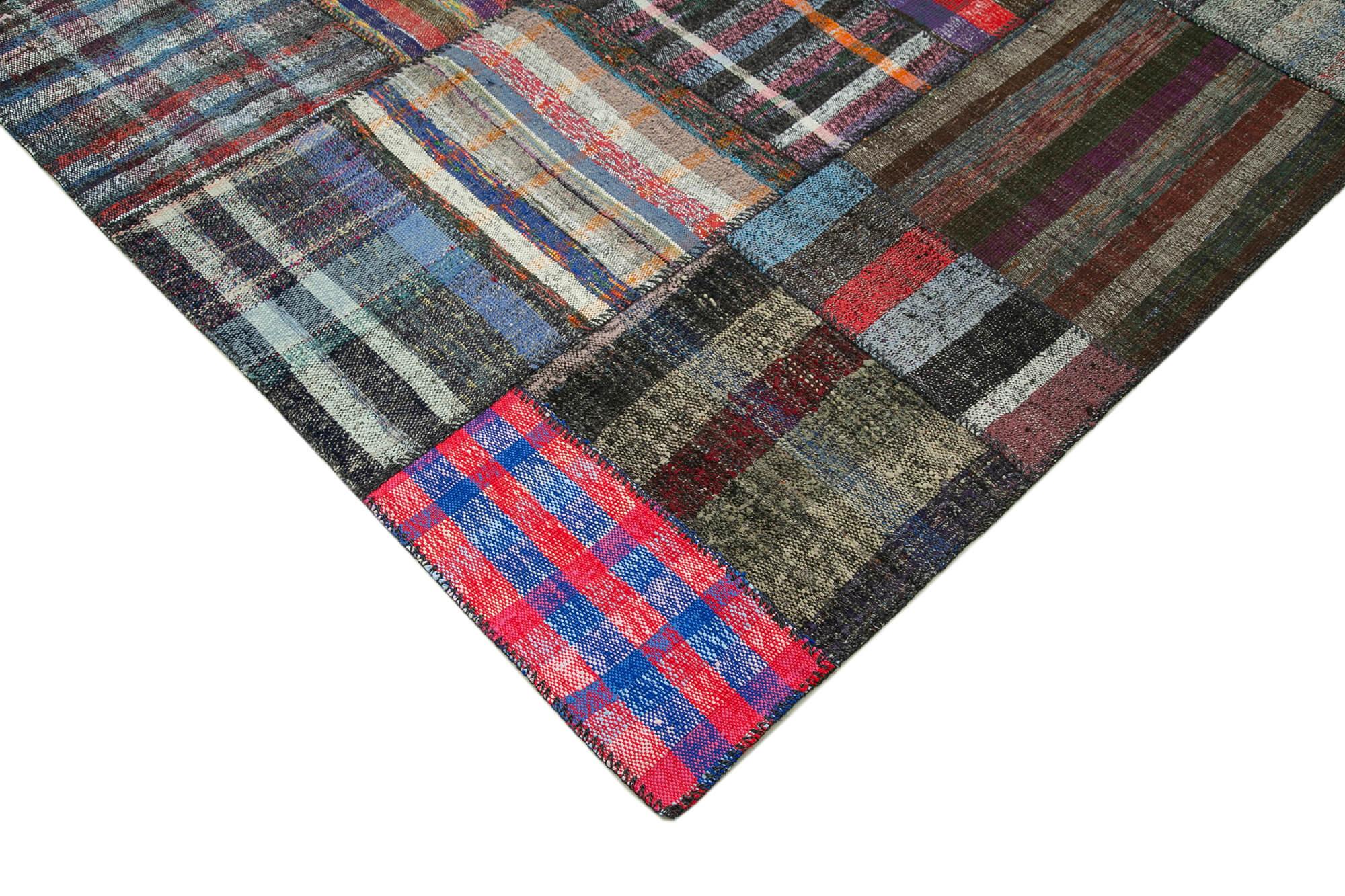 Kırk Yama Gri Patchwork Pamuk Yün El Dokuma Halısı 207x310 Agacan