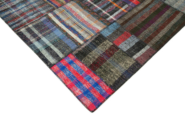 Kırk Yama Gri Patchwork Pamuk Yün El Dokuma Halısı 207x310 Agacan