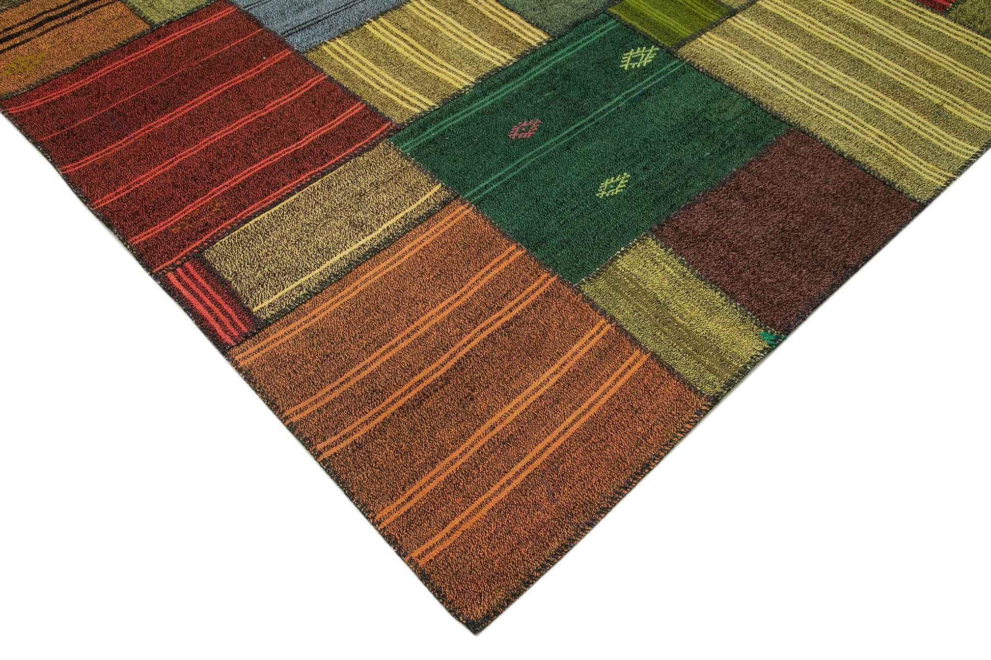 Kırk Yama Gri Patchwork Pamuk Yün El Dokuma Halısı 248x352 Agacan