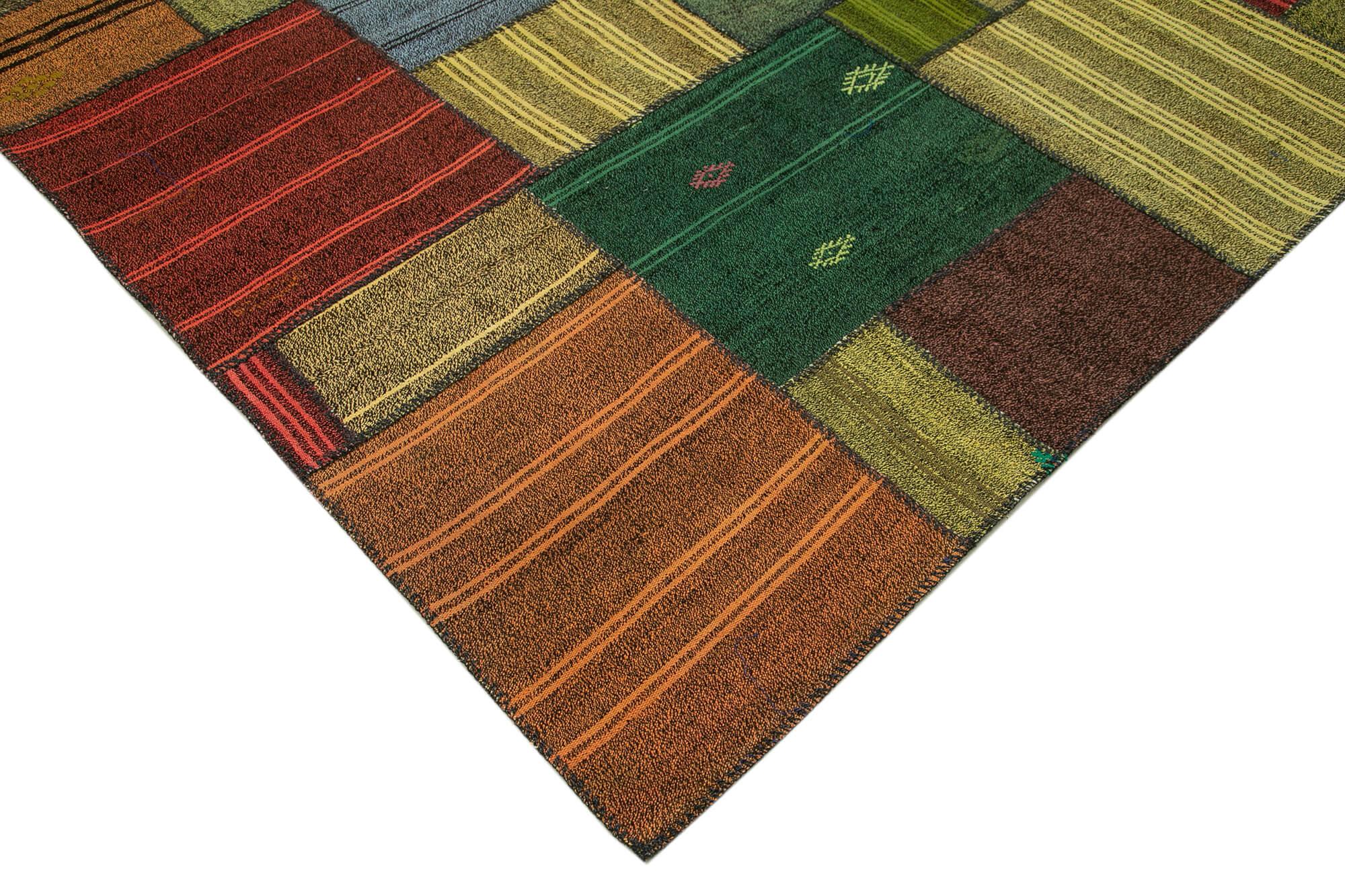 Kırk Yama Gri Patchwork Pamuk Yün El Dokuma Halısı 248x352 Agacan