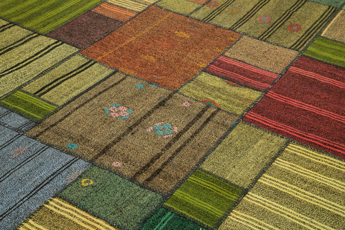 Kırk Yama Gri Patchwork Pamuk Yün El Dokuma Halısı 248x352 Agacan