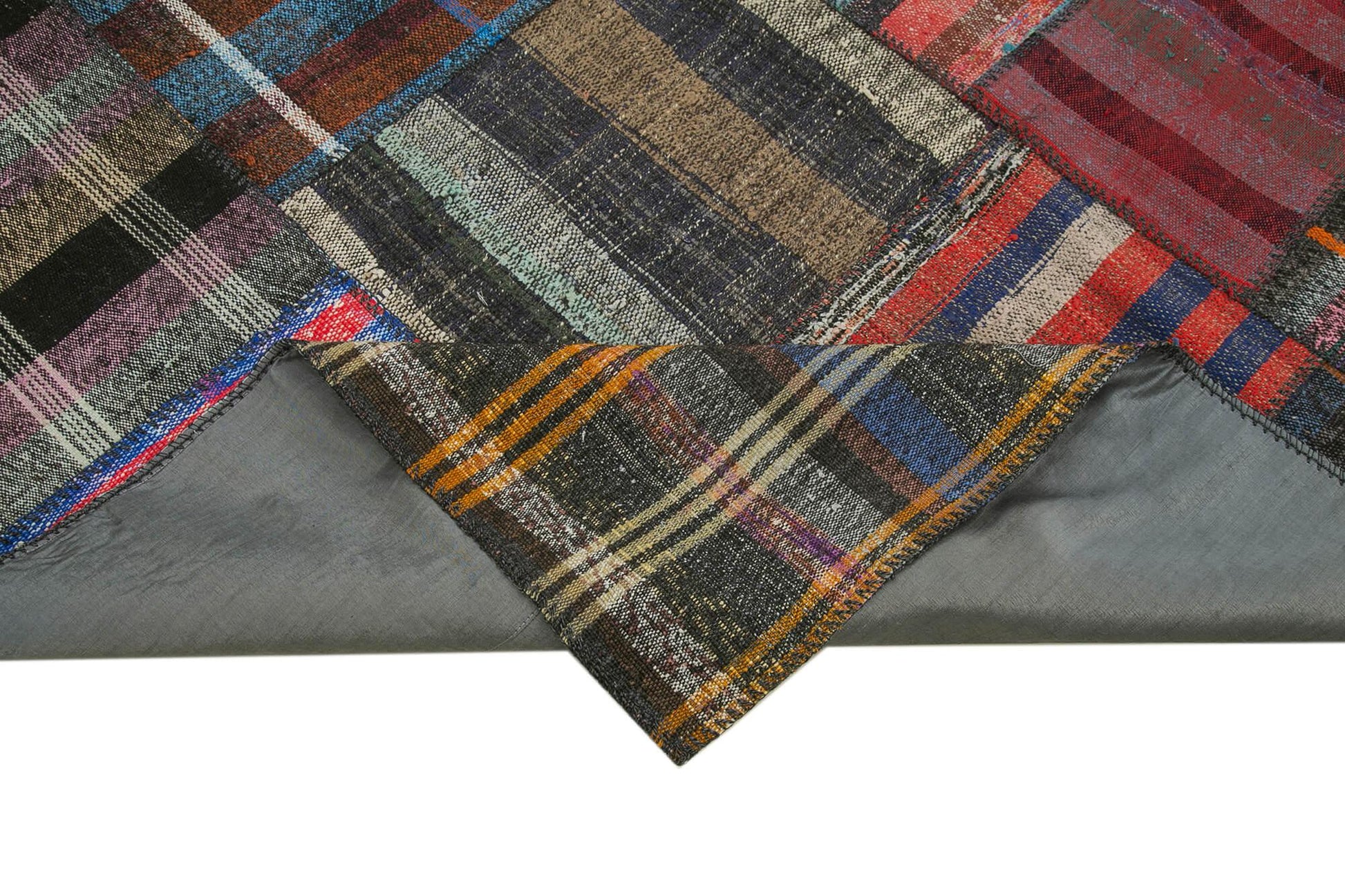 Kırk Yama Gri Patchwork Pamuk Yün El Dokuma Halısı 224x310 Agacan