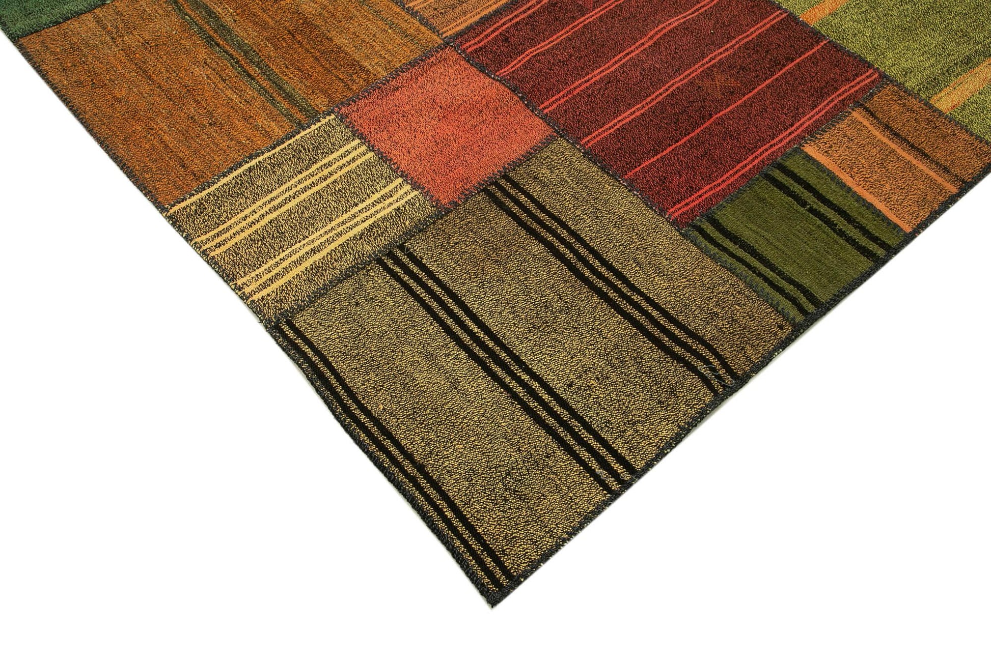 Kırk Yama Gri Patchwork Pamuk Yün El Dokuma Halısı 250x352 Agacan