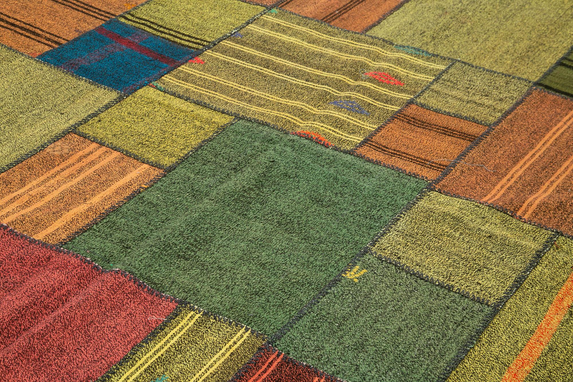 Kırk Yama Gri Patchwork Pamuk Yün El Dokuma Halısı 250x352 Agacan