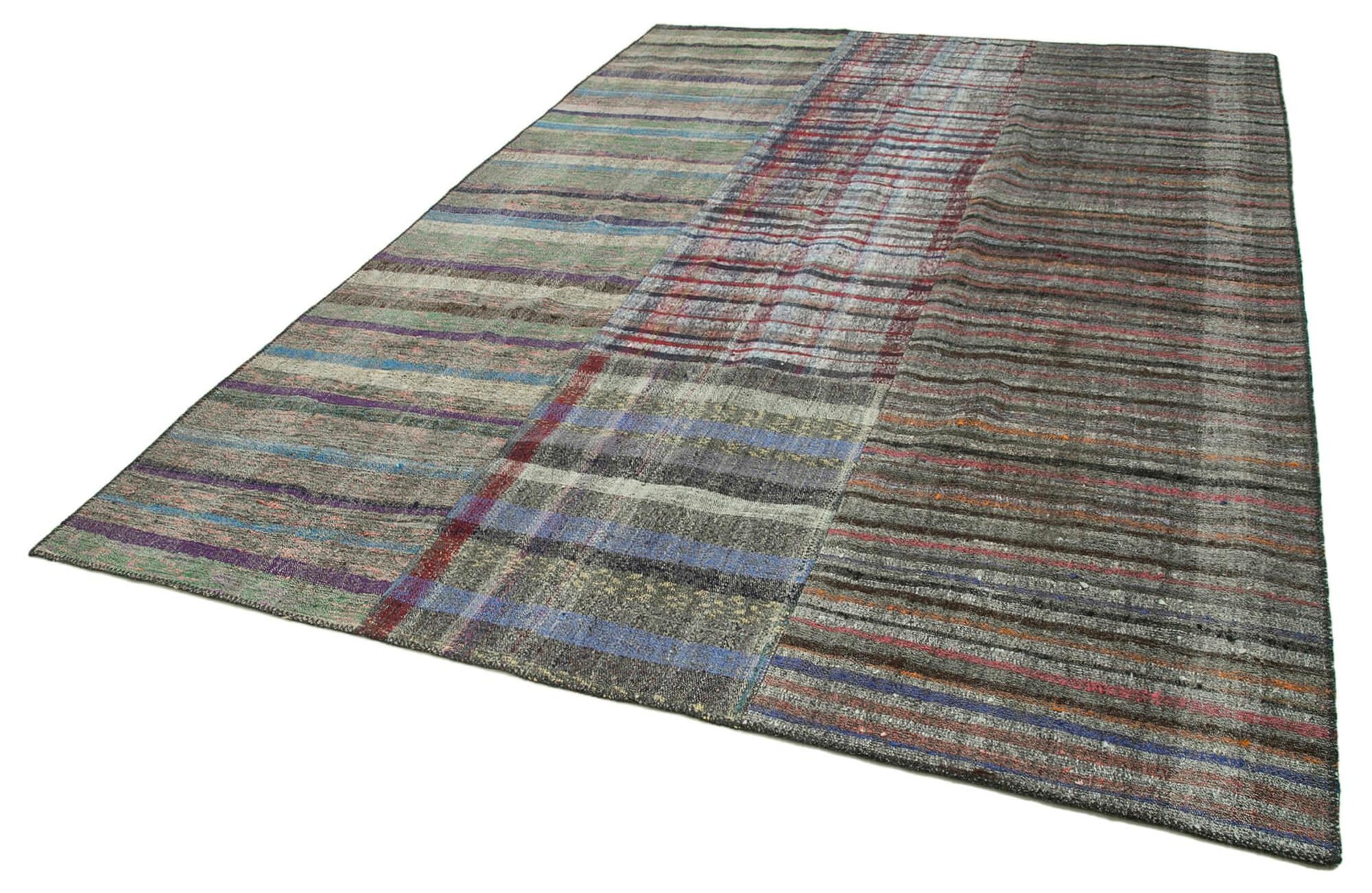 Kırk Yama Gri Patchwork Pamuk Yün El Dokuma Halısı 249x360 Agacan