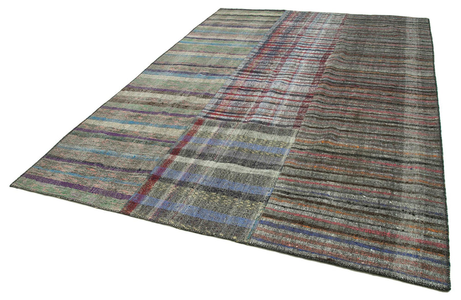 Kırk Yama Gri Patchwork Pamuk Yün El Dokuma Halısı 249x360 Agacan