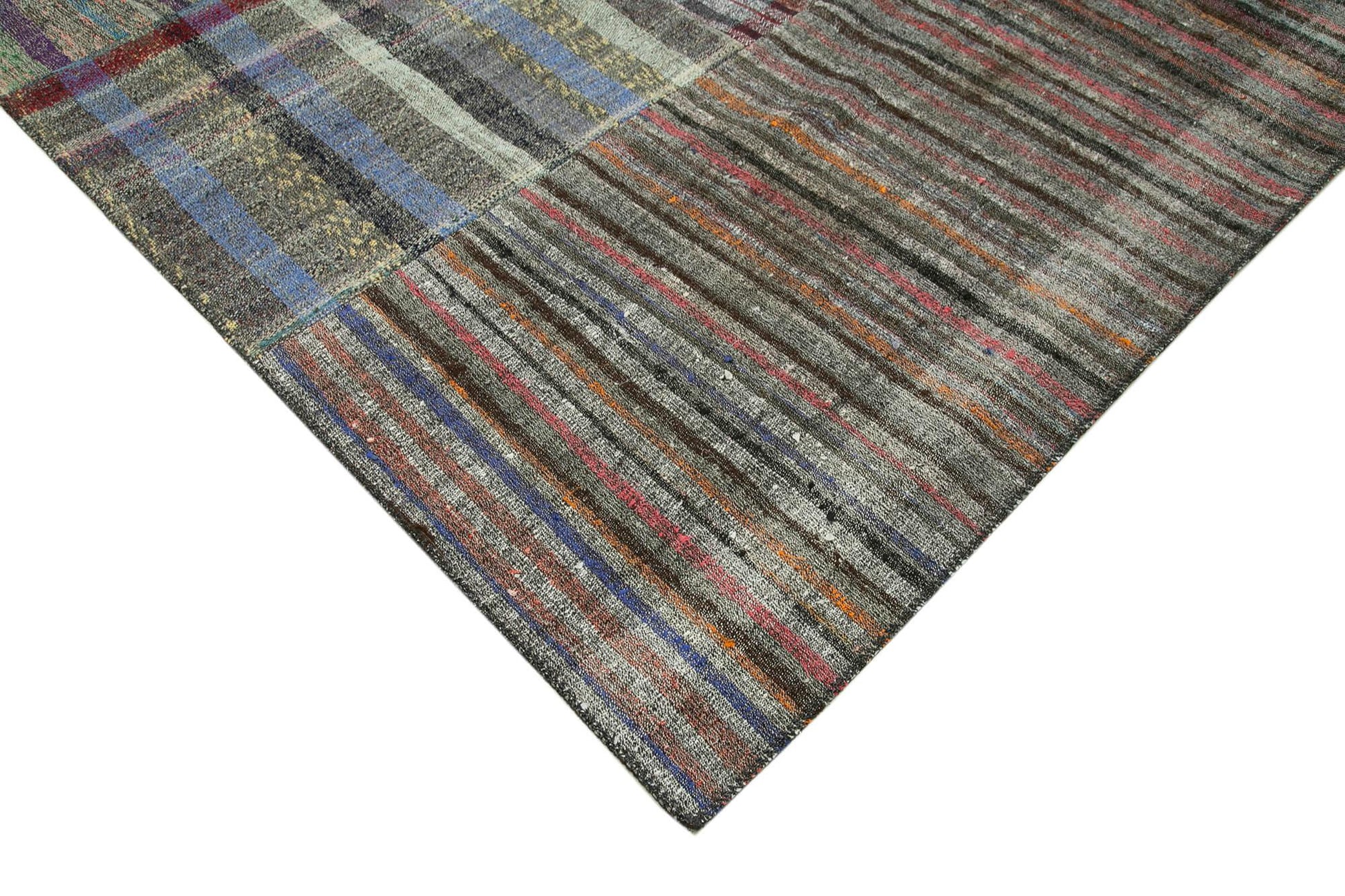 Kırk Yama Gri Patchwork Pamuk Yün El Dokuma Halısı 249x360 Agacan
