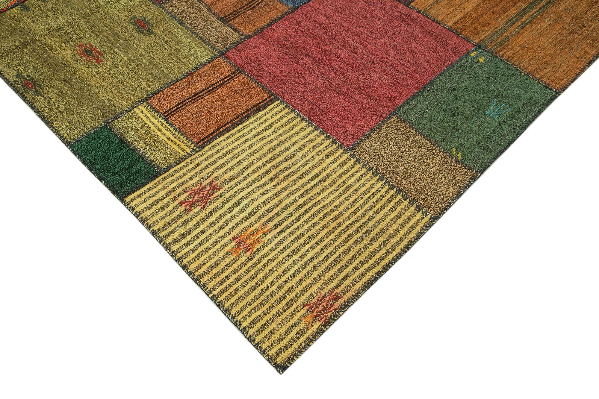 Kırk Yama Gri Patchwork Pamuk Yün El Dokuma Halısı 248x351 Agacan