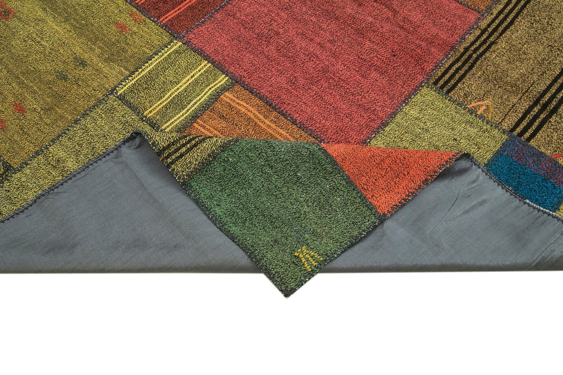 Kırk Yama Gri Patchwork Pamuk Yün El Dokuma Halısı 248x351 Agacan