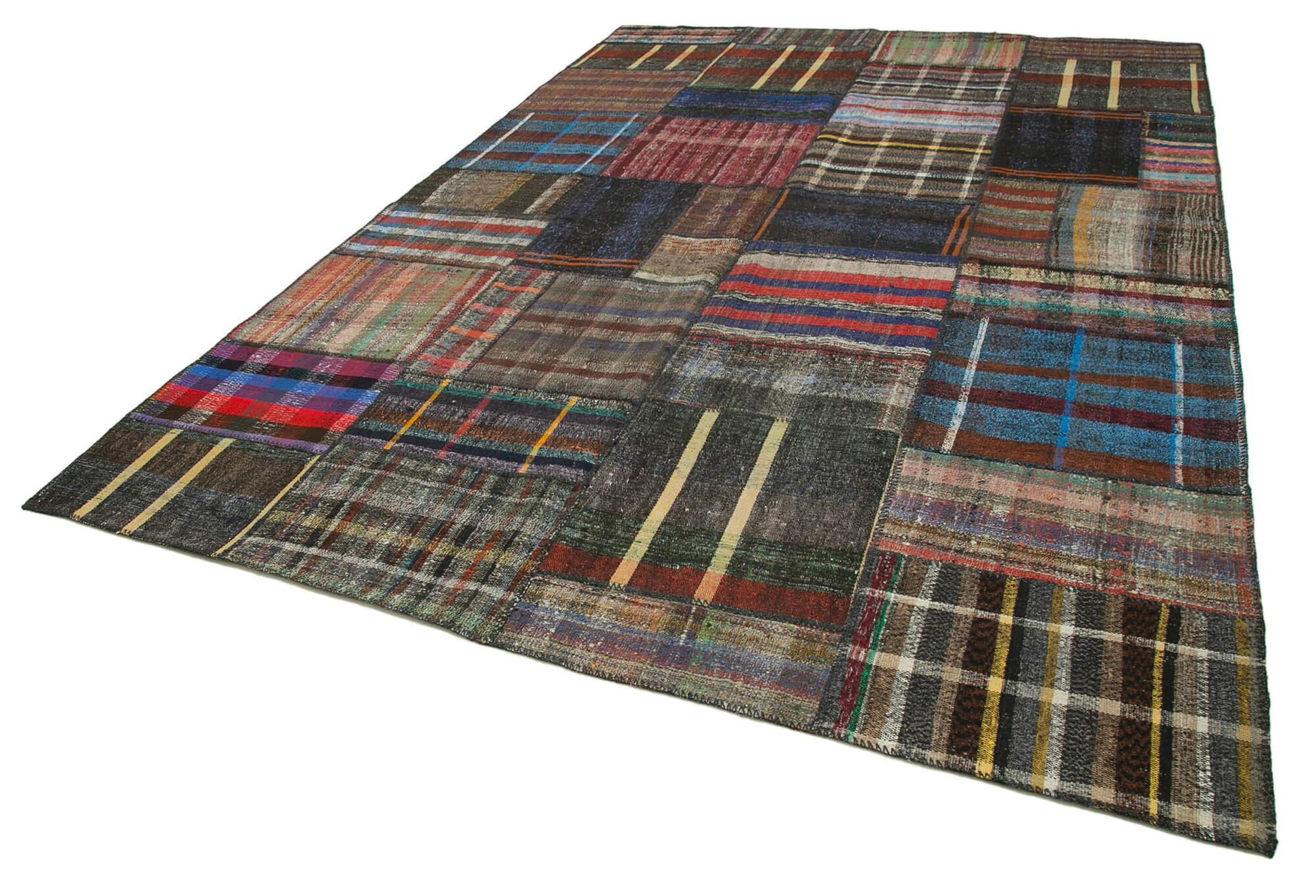 Kırk Yama Gri Patchwork Pamuk Yün El Dokuma Halısı 249x361 Agacan