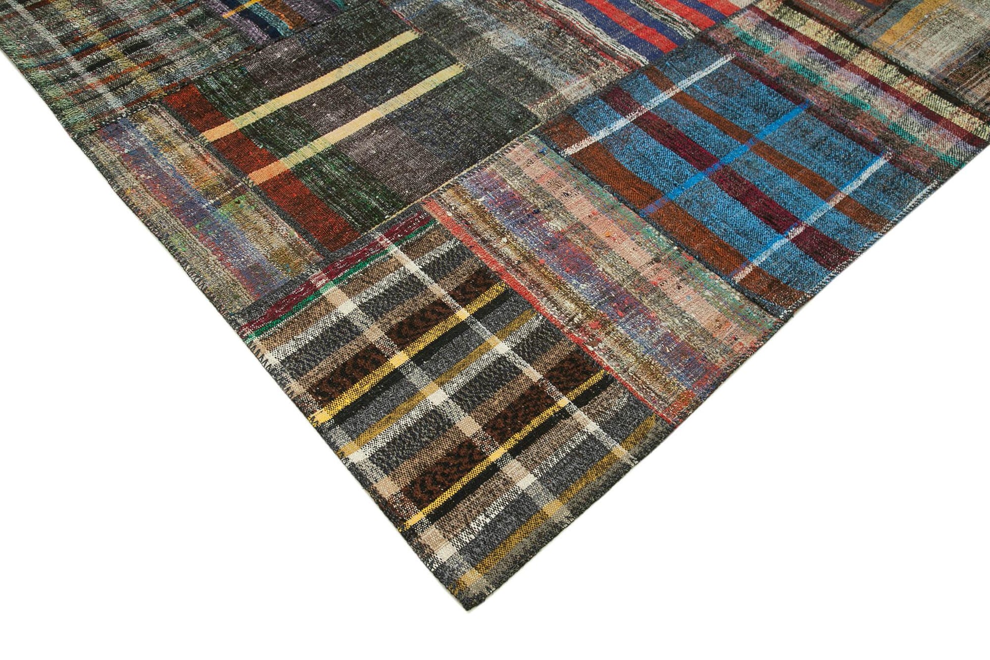Kırk Yama Gri Patchwork Pamuk Yün El Dokuma Halısı 249x361 Agacan