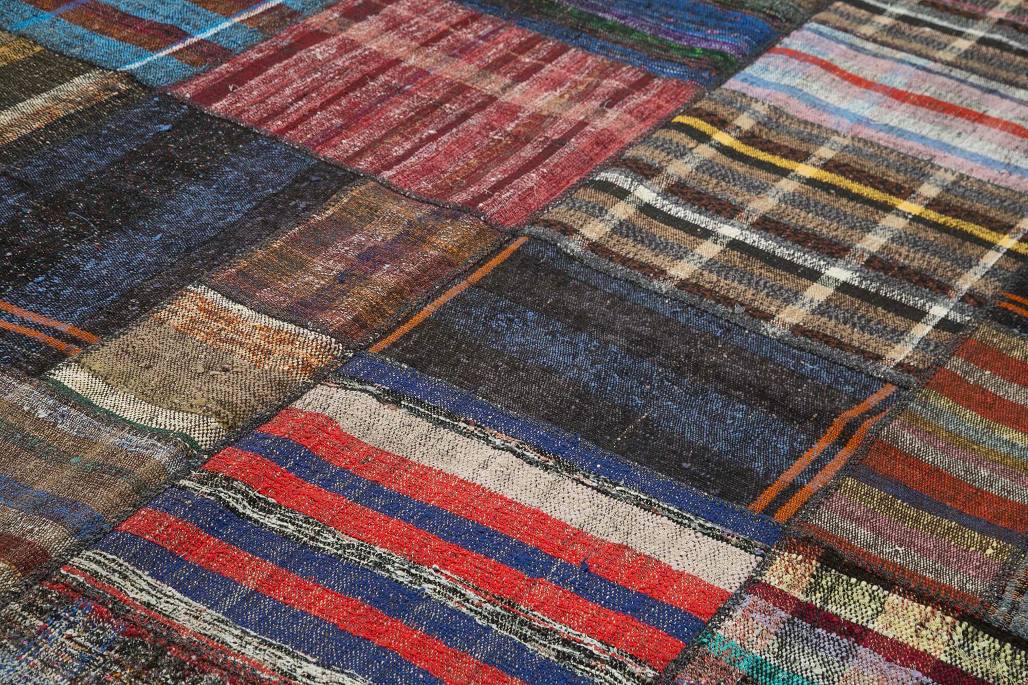 Kırk Yama Gri Patchwork Pamuk Yün El Dokuma Halısı 249x361 Agacan
