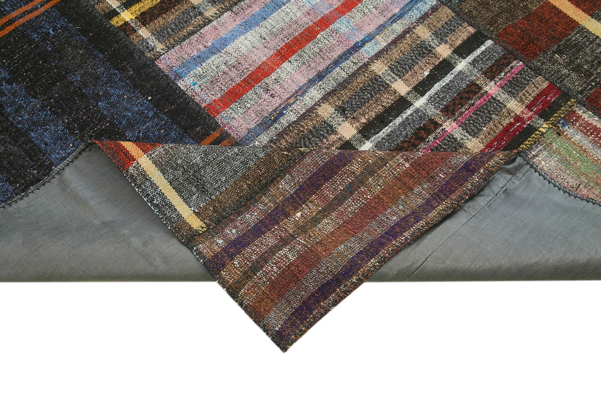 Kırk Yama Gri Patchwork Pamuk Yün El Dokuma Halısı 249x361 Agacan